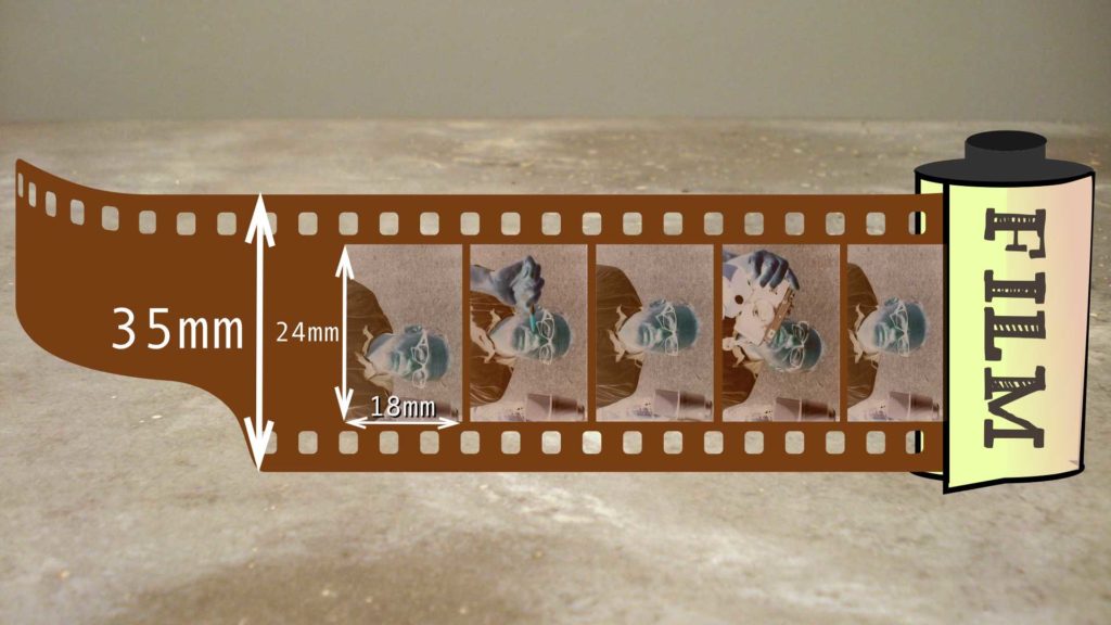 illustration of a 35mm roll of film showng half frame negatives